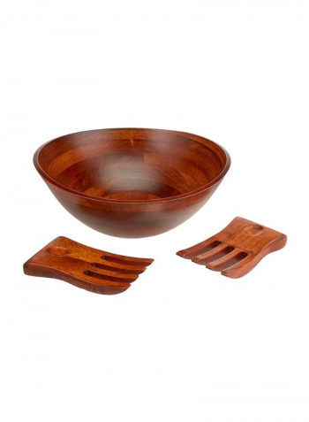 3-Piece Wavy Rim Serving Bowl And Salad Hand Set Brown
