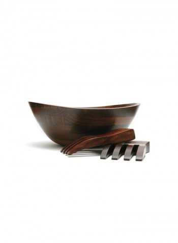 3-Piece Wavy Rim Serving Bowl And Salad Hand Set Brown