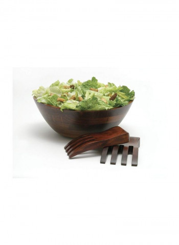 3-Piece Wavy Rim Serving Bowl And Salad Hand Set Brown