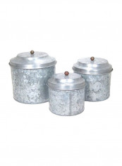 3-Piece Metal Lidded Tin Canister Set Silver