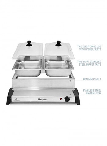 Stainless Steel Buffet Trays With Slotted Lids Silver 17x18.5x5inch