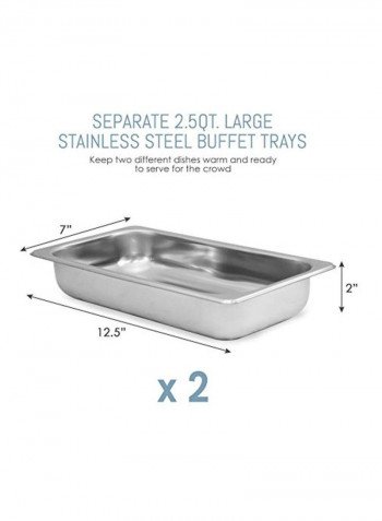 Stainless Steel Buffet Trays With Slotted Lids Silver 17x18.5x5inch