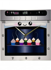 dpp 58309 2 Cute Kawaii Happy Smiling Oven Baking Cupcakes For Chefs Foodies And Cooking Wall Clock Multicolour 13x13inch
