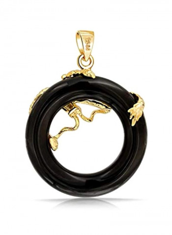 925 Sterling Silver 14-Karat Gold Plated Black Onyx Dragon Pendant Necklace