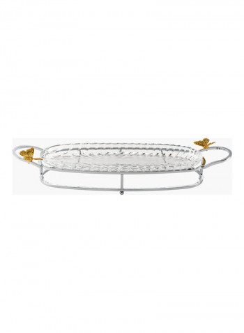 Tray with Butterfly Handle Silver/Golden 52 x 14.2 x 9.3cm