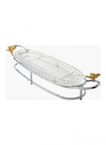 Tray with Butterfly Handle Silver/Golden 52 x 14.2 x 9.3cm