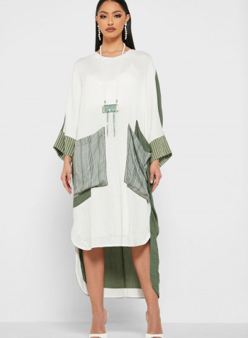 Pocket Detail Knitted Dress White/Green