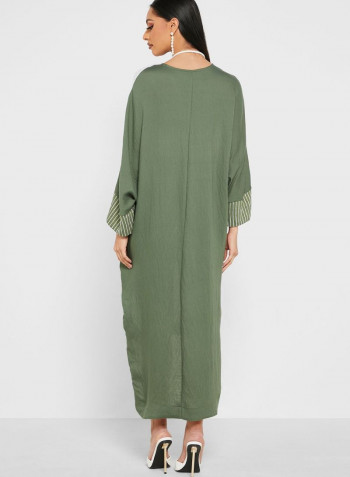 Pocket Detail Knitted Dress White/Green