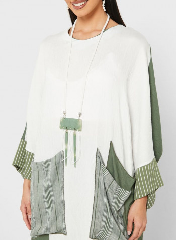 Pocket Detail Knitted Dress White/Green