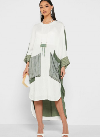 Pocket Detail Knitted Dress White/Green