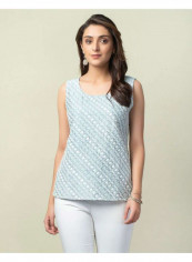 Sleeveless Chikankari Top Blue reviews Sleeveless Chikankari Top Blue