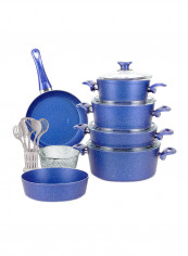 18-Piece Granite Cookware Set With Service Set Blue 9.5kg