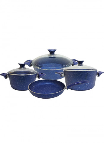 18-Piece Granite Cookware Set With Service Set Blue 9.5kg