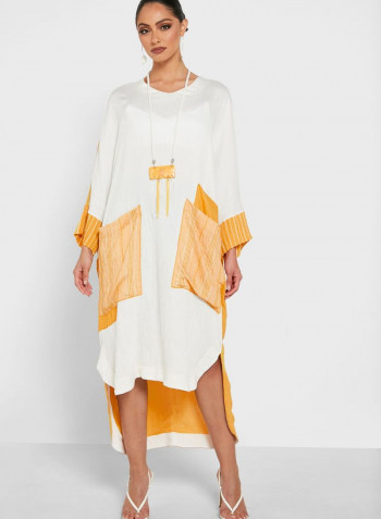 Pocket Detail Knitted Dress Yellow/White