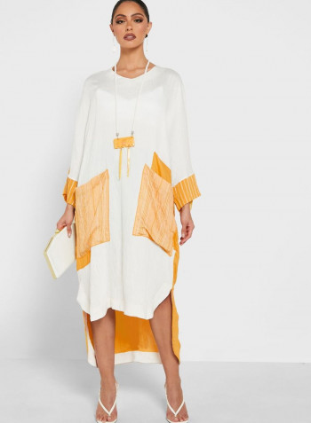 Pocket Detail Knitted Dress Yellow/White