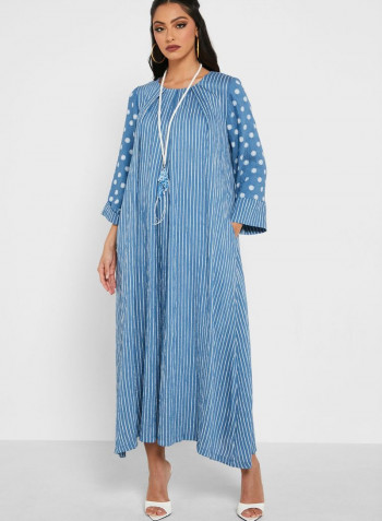 Round Neck Printed Maxi Dress Blue/White