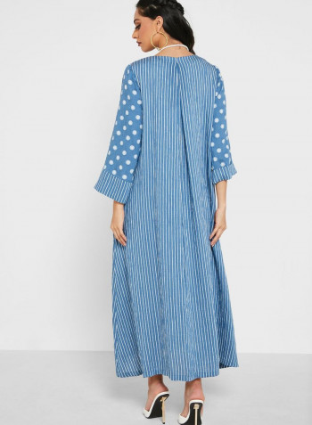Round Neck Printed Maxi Dress Blue/White