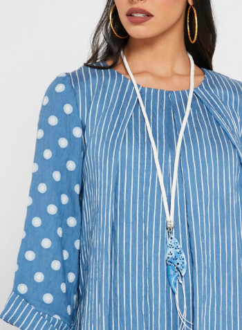 Round Neck Printed Maxi Dress Blue/White
