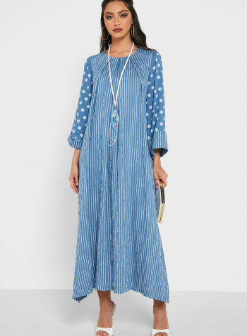 Round Neck Printed Maxi Dress Blue/White