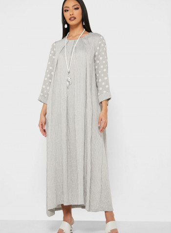 Round Neck Printed Maxi Dress Grey/White