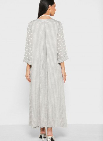 Round Neck Printed Maxi Dress Grey/White