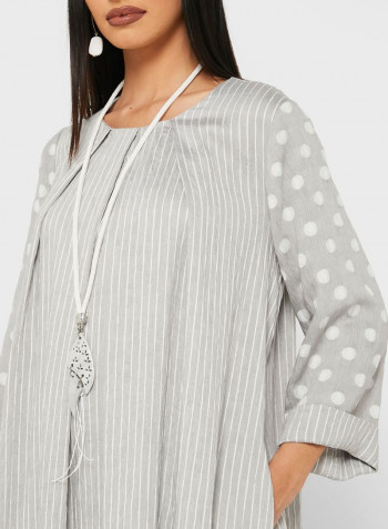 Round Neck Printed Maxi Dress Grey/White