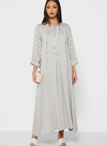 Round Neck Printed Maxi Dress Grey/White