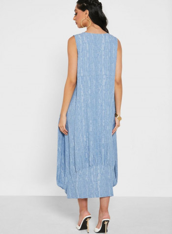 Stylish Printed Asymmetric Dress Blue