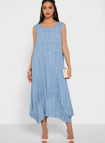 Stylish Printed Asymmetric Dress Blue