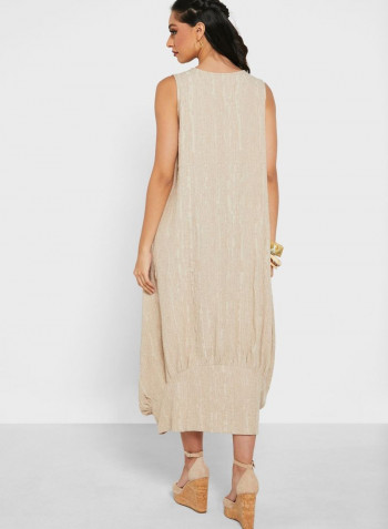 Stylish Printed Asymmetric Dress Beige