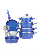 18-Piece Granite Cookware Set With Service Set Blue 9.5kg