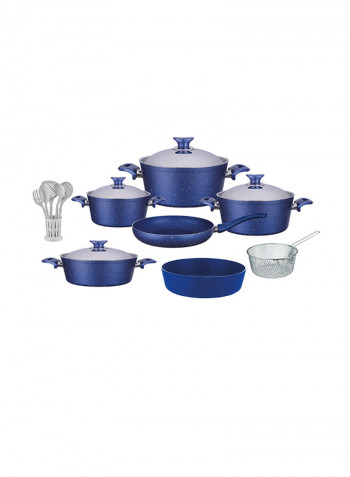 18-Piece Granite Cookware Set With Service Set Blue 9.5kg