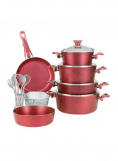 18-Piece Granite Cookware Set With Service Set Red 9.5kg