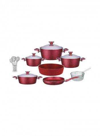 18-Piece Granite Cookware Set With Service Set Red 9.5kg