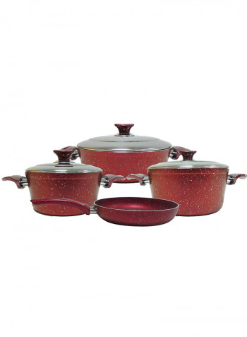 18-Piece Granite Cookware Set With Service Set Red 9.5kg