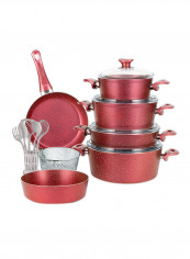18-Piece Granite Cookware Set With Service Set Red 9.5kg