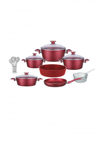18-Piece Granite Cookware Set With Service Set Red 9.5kg