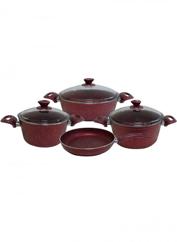 18-Piece Granite Cookware Set With Service Set Red 9.5kg