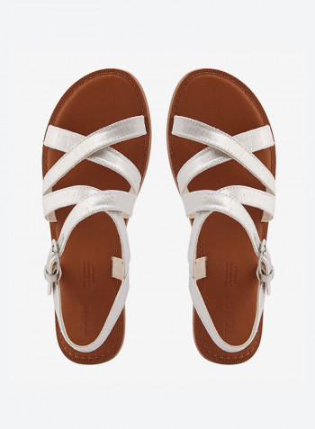 Silver Metallic Shantung Sicily Sandals Silver