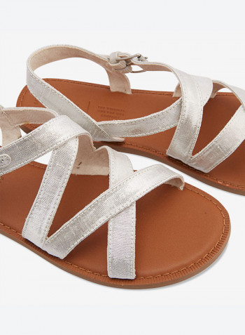 Silver Metallic Shantung Sicily Sandals Silver