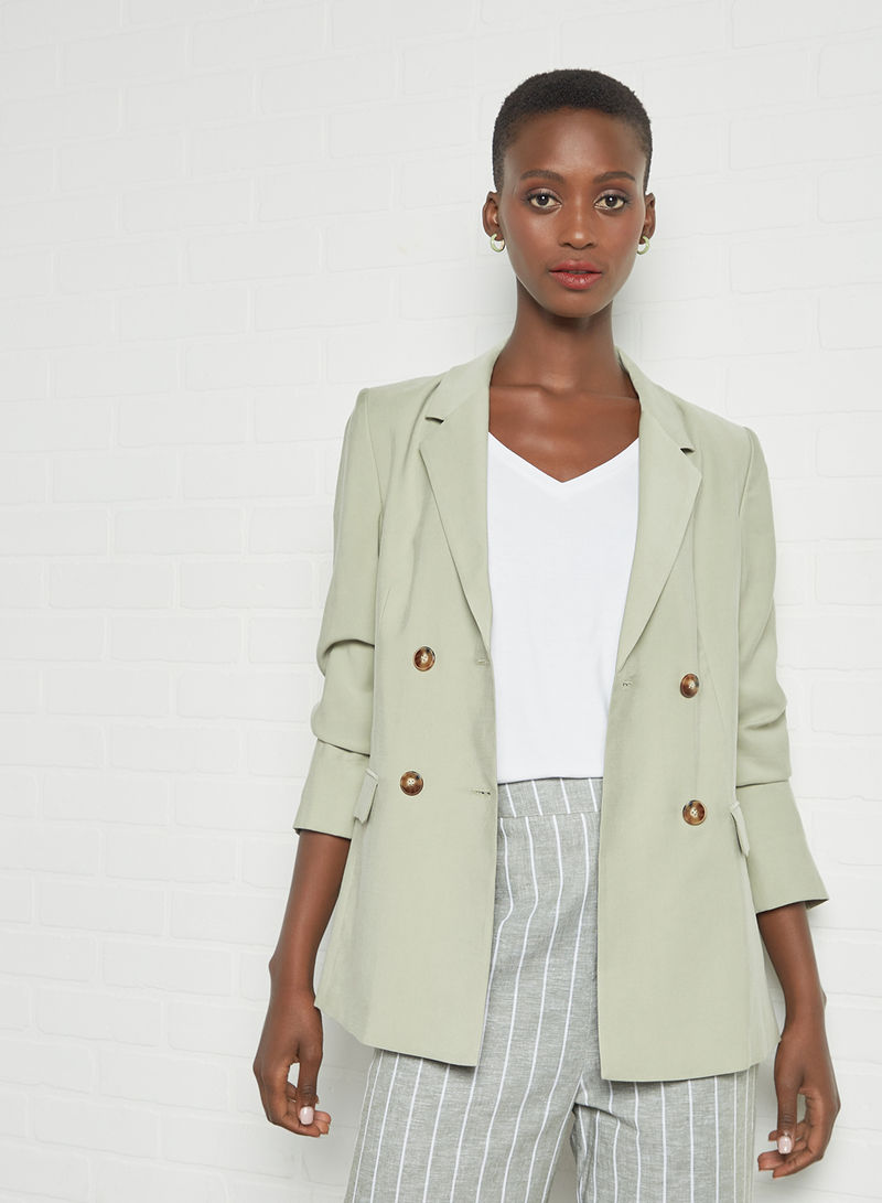 Structured Double-Breasted Blazer Green