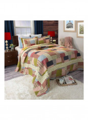 3-Piece Polyester Quilt Set Blue/Pink/Green King