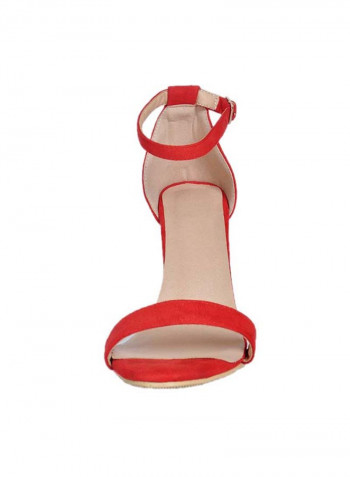 Leather Buckle Closure Casual Sandals Red