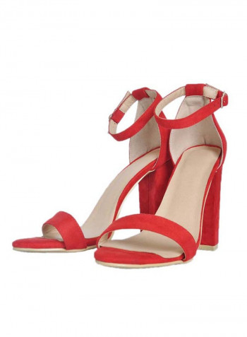 Leather Buckle Closure Casual Sandals Red