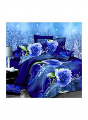 4-Piece 3D Printed Duvet Set Polyester Blue