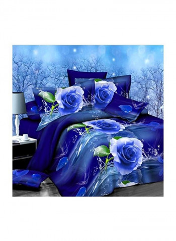 4-Piece 3D Printed Duvet Set Polyester Blue