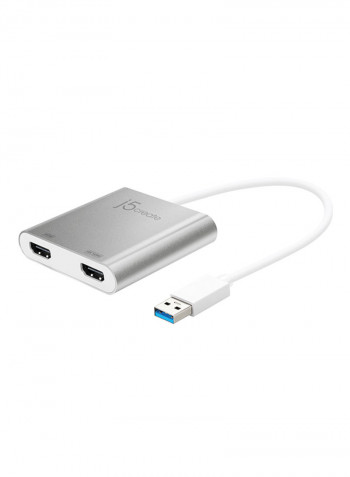 USB 3.0 To Dual HDMI Multi-Monitor Adapter Silver