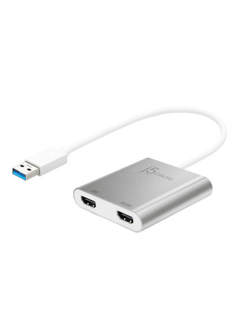 USB 3.0 To Dual HDMI Multi-Monitor Adapter Silver