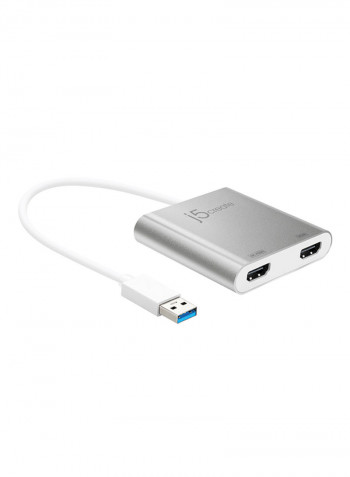 USB 3.0 To Dual HDMI Multi-Monitor Adapter Silver