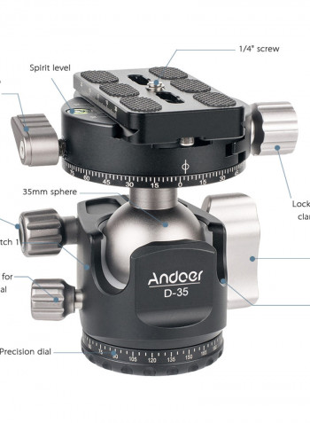 Low Profile Double Panoramic Machining Tripod Ball Head Black/Silver